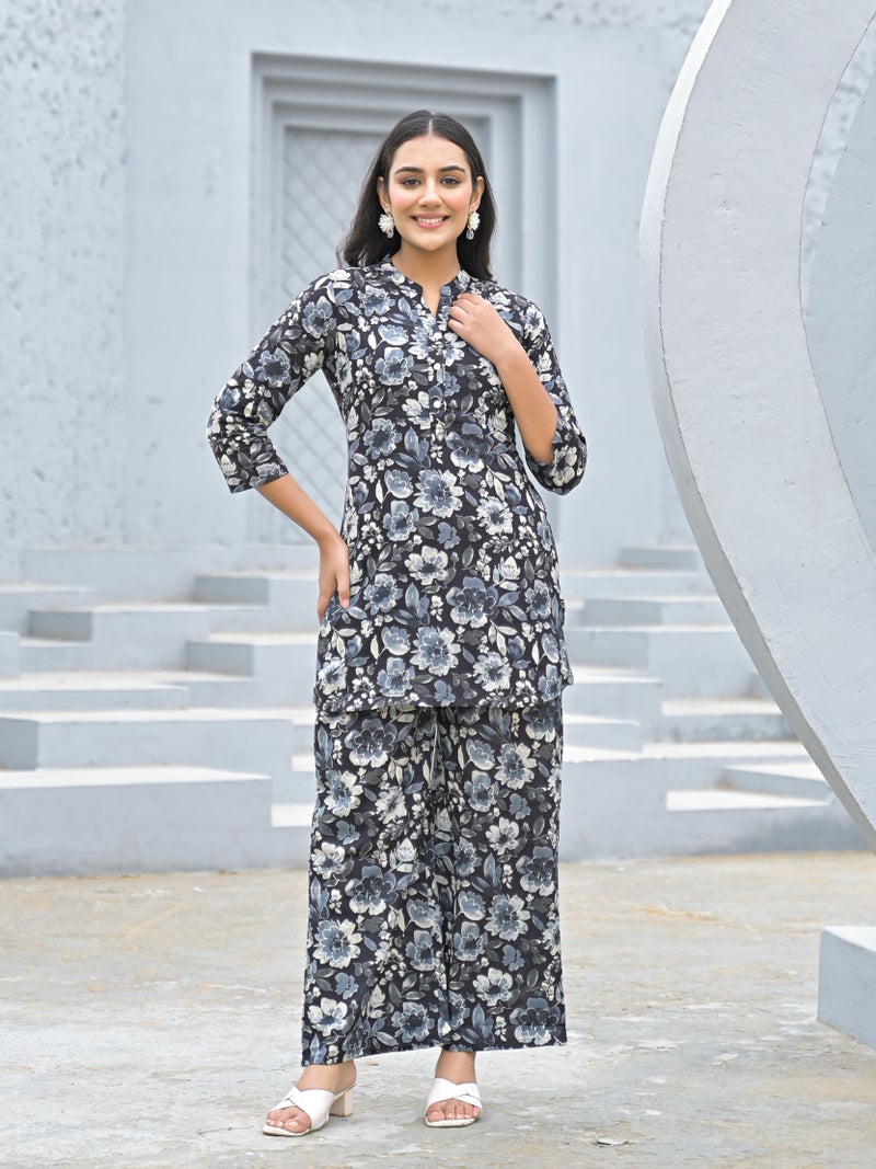 Shifory Black Cotton Kurti Palazzo Set for Women - Image 1